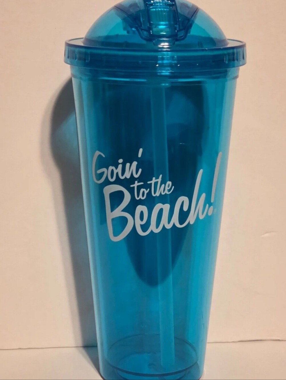 The Summit PCB Beach Souvenir Blue Tumbler Plastic Double Wall Cup BuiltIn Straw